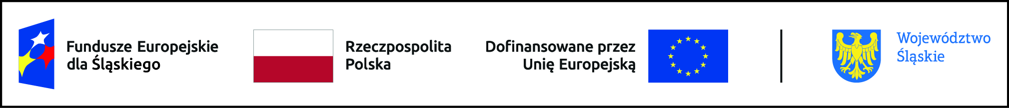 Fundusze Europejskie dla Śląskiego, flaga Polski, flaga Unii Europejskiej, herb Województwa Śląskiego